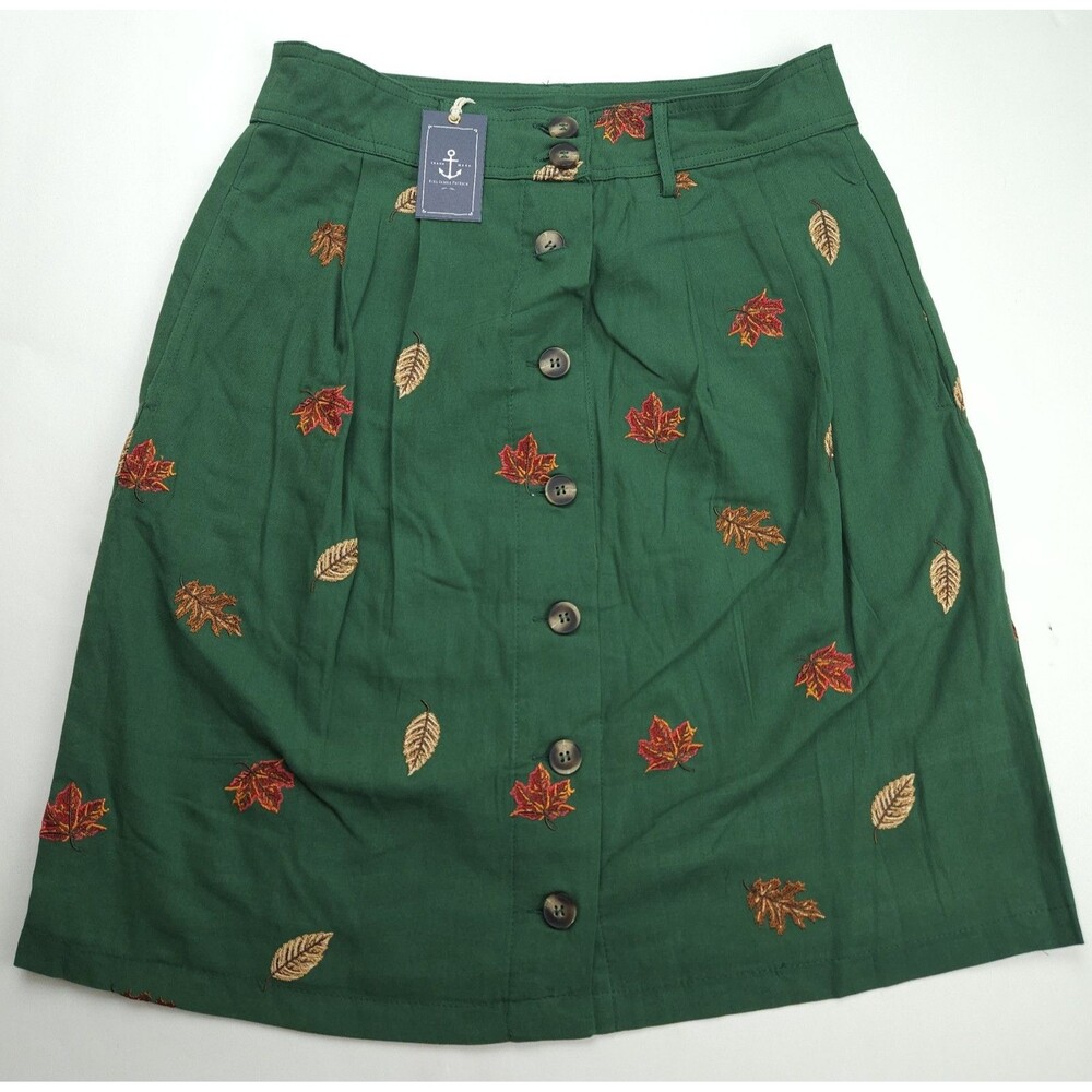NWT Kiel James Patrick Size 2 Button Skirt Fall Leaf Embroidered Leaves Green